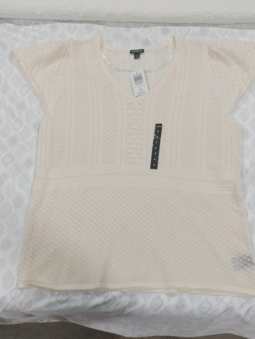 Torrid Cream Textured V-Neck Knit Top